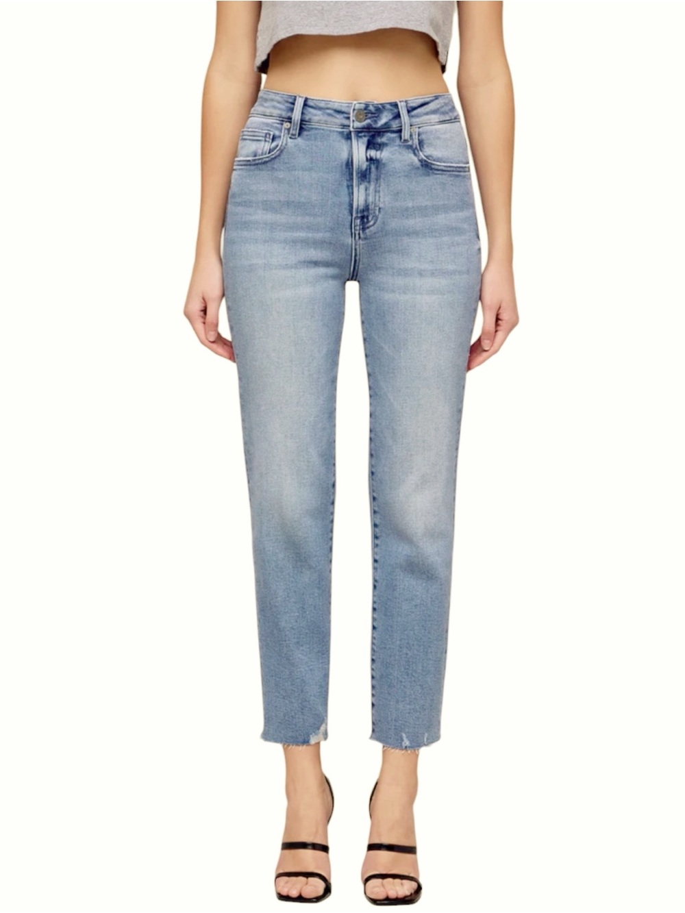 Hidden jeans medium light wash straight cropped stretch jeans waist 27”